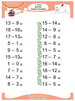 Çocuklar İçin toplam işlemi yaprak testleri 